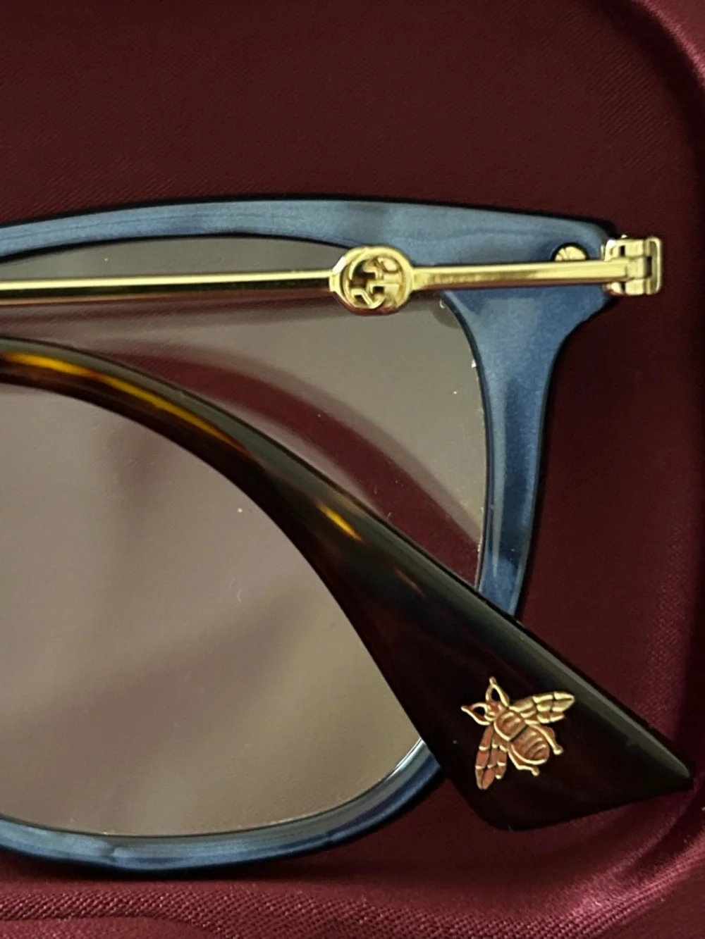 Gucci GG0110O 005 Women Blue Gold Rectangle Eyeglasses w/Case Authentic